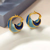 Enamel Blue Color Metal Texture Small Hoop Earrings for Women Gold Plated Statement Ear Buckle Creative Jewelry Gifts - Image 5
