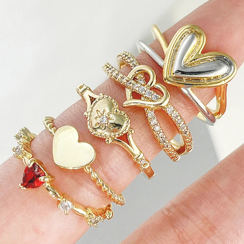 Gold Color Cross Heart Ring for Women Romantic Wedding Engagement Bridal Promise Accessories Red CZ Elegant Chic Jewelry - Image 1