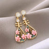 Steel Fun Chinese Style Pink Green Pipa Butterfly Earrings for Women Girl Vintage Chinese Knot Folding Fan Ethnic Style Ear Stud - Image 5