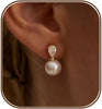 Women Gold Pearl Earrings Dainty Wedding Earring Gold Plated Formal Pearl Drop Earrings Simple Wedding Bride Earring - Image 1