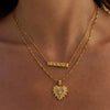 Simple Classic Gold Color Stainless Steel Rhinestone Ribbed Love Pendant Necklace Stackable Square Necklace Women's J - Image 1