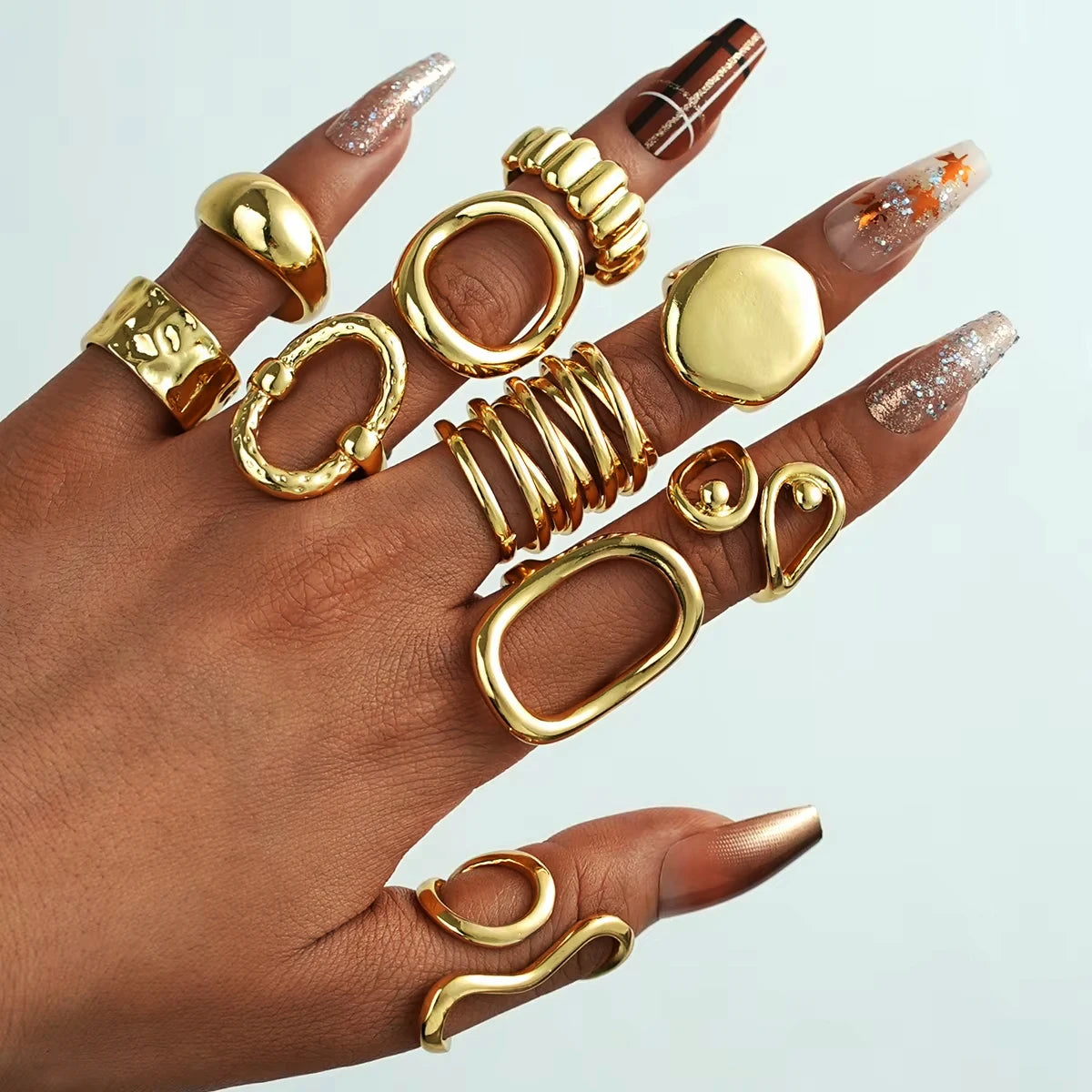 10Pcs/Set Irregular Smooth Rings Set for Women Geometric Exaggerated Gold Color Finger Rings Vintage Party Jewelry - Image 1