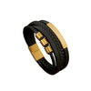 Multi Layers PU Leather Mens Closure Bracelet Waved Leather Gold Color Metal Tube Charm Mens Hiphop Jewelry - Image 6