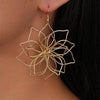 1 Pair Vintage Exaggerated Hollow Flower Metal Earrings For Women, Elegant Geometric Woven Drop Dangle Ear Jewelry - Image 1