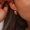 Stainless Steel Gold Plated Half Circle Wide Thick Gold Silver Mixed Color Stud Earrings Jewelry - Image 6