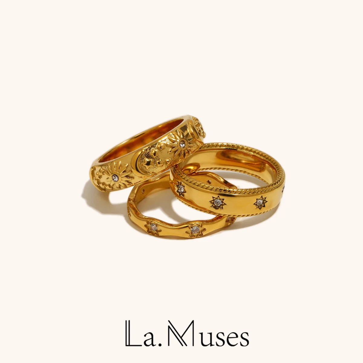 Ripple Edged Octagonal Cubic Zircon Pattern Stainless Steel Women's Rings Daily Jewelry Accessories - Image 1