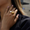 Yori Imitation Pearl Metal Pvd Plated Geometric Finger Ring Texture Jewelry Gift - Image 3