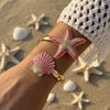 Elegant Enamel Flower Open Cuff Bracelet For Women Gold Plated Metal Pink White Blue Floral Bangles Beach Party Vacation Jewelry - Image 12