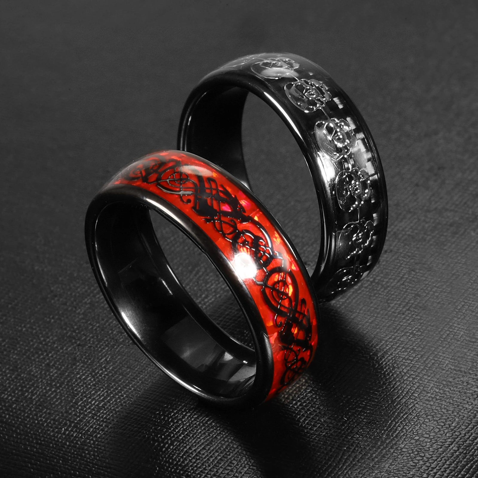 7MM Skull Carbon Fiber Band Epoxy Cuid Chip Ring or Dragon Pattern Metal Band Chip Ceramic Finger Ring - Image 1