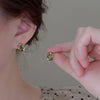 Liquid Olive Green Square Rhinestones Stud Earrings for Women Silvery Metal Irregular Geometry Earrings Party Jewelry - Image 2