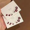 6Pcs/Set Korean Pink Ribbon Bowknot Shaped Pearl Stud Earrings Set for Women Sweet Pearl Heart Charm Earring Jewelry Gifts - Image 4