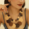 Africa Nigeria Jewelry Set Boho Double-layer Colored Geometric Round Wooden Beads Necklace Earrings For Women - Image 5