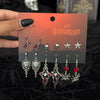 Ingemark 6Pairs/Set Halloween Red Crystal Skull Spider Metal Drop Earrings for Women Goth Cross Rose Piercing Earrings Jewelry - Image 2