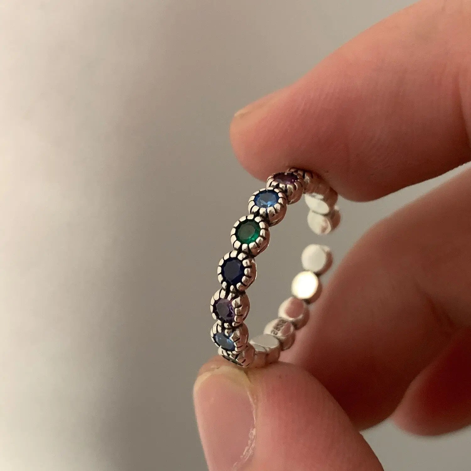 Silver Flower Colorful Stone Rings For Women Simple Retro Party Gifts Accessories - Image 1