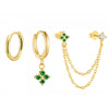 3PCS Four Zircon Flower Hoop Earring Set For Women Stainless Steel Double Stud Chain Tassel Huggie Piercing Jewelry - Image 8