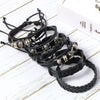 6pcs/Set Black Punk Skull Star Shaped Alloy Pu Leather Bracelet - Image 2