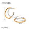 Two Tone Silver Color Gold Color Tone Oval Hoops Layered Triple Huggy Huggie Hoops Small Stud Mixed Metal Minimal Busines - Image 10