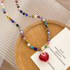 Colorful Glass Bead Necklace with Heart Pendant - Image 4