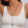Cross Pendant Necklace with Imitation Pearl Beads and Rhinestone Accents - Image 16