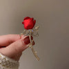 Crystal Red Color Two Tulip Flower Brooch For Women CZ Full Of Rhinestone Leaf Shiny Lapel Pins Wedding Party Badge Jewelry - Image 3