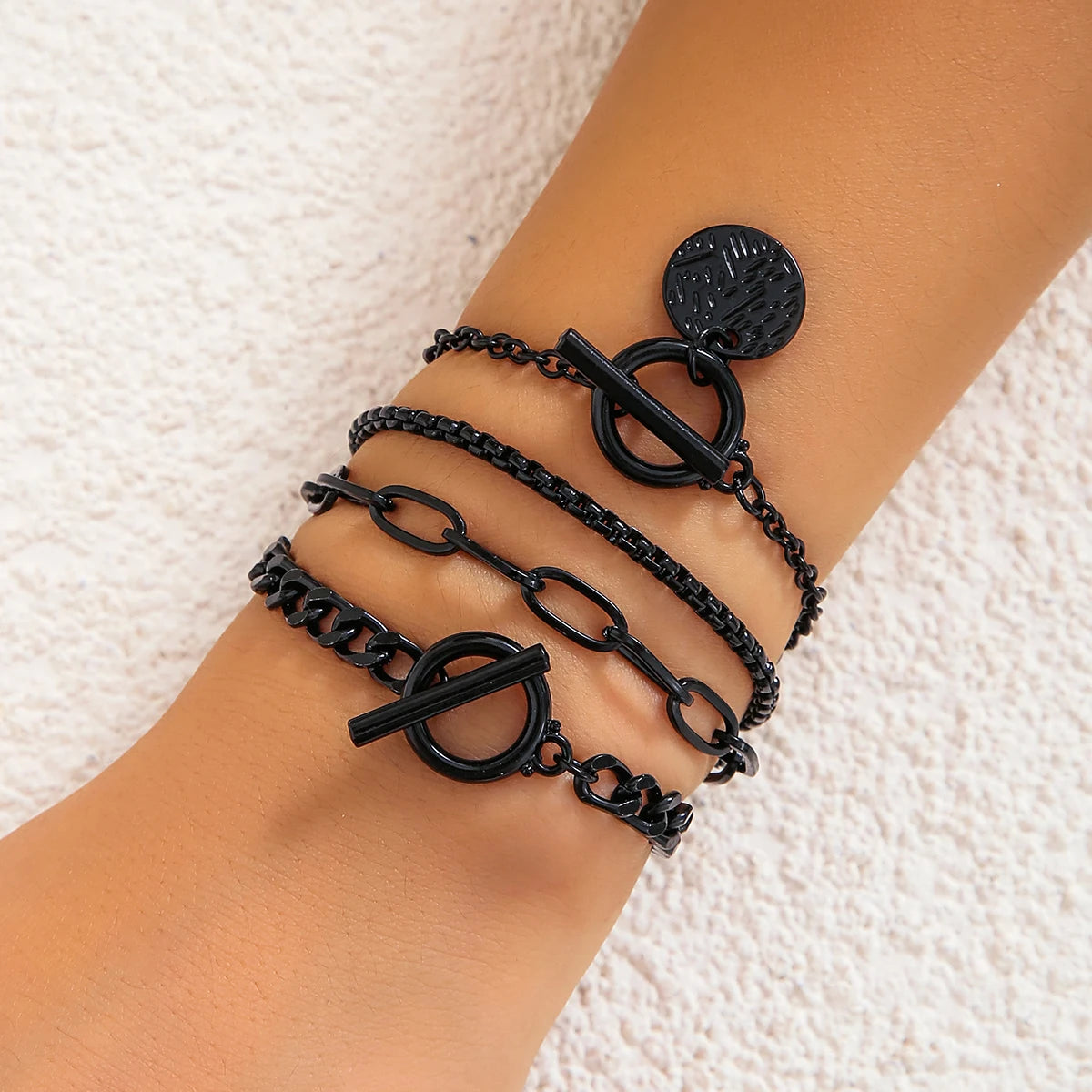 Gothic Metal Black Paint Box Chain Bracelet Simple Multi Layer Buckle Bracelet For Women Punk Hip Hop Jewelry Gift - Image 1