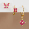 3PCS/Set Stainless Steel Rose Red Zircon Flower Dangle Earring for Women Gold Plated Huggie Pendant Piercing Jewelry - Image 8