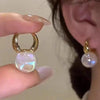 Vintage Iridescent Pearl Drop Earrings for Women Sweet Geometric Hoop Earrings Simple Casual Versatile Jewelry Gift - Image 1