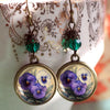 Vintage Green Bead Purple And White Flower Glass Dangle Bronze Earrings For Women Jewelry Accessories - Image 3