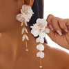 Elegant White Petal Flower Drop Earrings Women Kpop Hanging Piercing Earring Aesthetic Wed Bridal Jewelry Accessories - Image 1