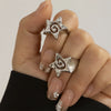 2Pcs/Set Vintage Punk Irregular Hollow Star Metal Open Rings for Women Gothic Adjustable Couple Rings Y2K Wed Jewelry - Image 7