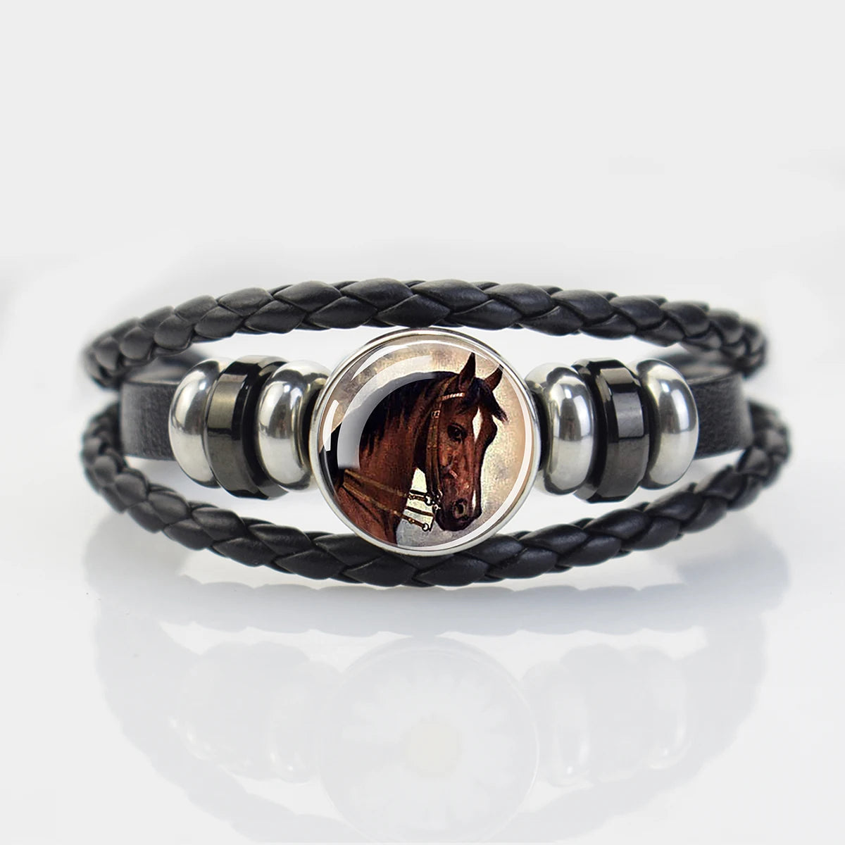 Horse Head Pattern Black Leather Bracelet Men Wrap Bracelet Horse-riding Lovers Gift - Image 1