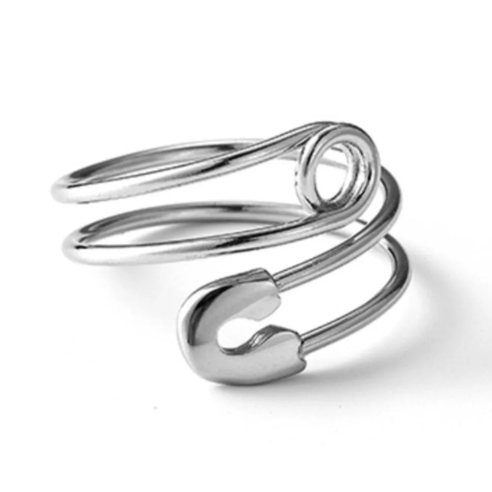 Boho Elegant Style, Christmas Holiday Gift Jewelry Adjustable Safety Pin Wrap Bypass Statement Ring - Image 1
