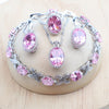 Silver Bridal Jewelry Sets Red Zirconia For Women Wedding Necklace Earrings Rings Bracelets Pendant - Image 10