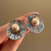 Vintage Elegant Blue Crystal Shell Pearl Conch Shape Stud Earrings for Women Simple Geometry Round Jewelry Party Gift - Image 1