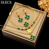 316L Stainless Steel Green Clover Zircon Necklace Bracelet Earrings For Women Party Gift Jewelry 3-Set - Image 1
