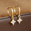 2PCS Zircon Flower Pendant Hoop Earrings for Women Simple Sweet Stainless Steel Earring Piercing Jewelry - Image 8