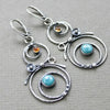 Bohemian Round Blue Stone Earrings Handmade Jewelry Metal Silver Color Hand Engraved Round Dangle Earrings - Image 6