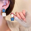 Colorful Green Stone Resin Square Stud Earrings For Women Light French Earrings Jewelry Gifts - Image 2