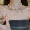 Silver Color Hollow Star Choker Necklaces For Women Long Tassel Rhinestone Imitation Pearl Chain Necklaces Statements Jewelry K - Image 4