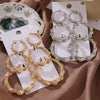 3 Pairs Gold/Silver Plated Bamboo Hoop Earrings, Chunky Circle Earring Set - Image 1