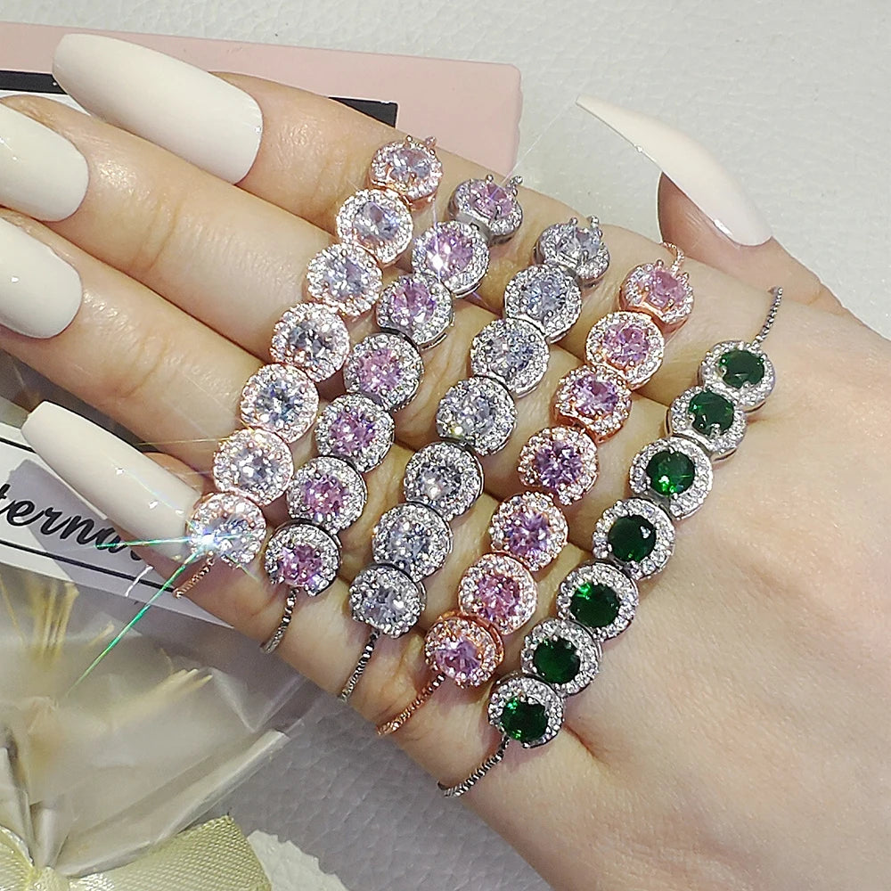 Green Pink Rose Gold Silver Color CZ Bracelet Bangle for Wedding Women on Hand Gift Jewelry Bulk - Image 1