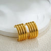 Gold Plated Wide C-shape Metal Ribbed Hoop Earrings for Women Geometric Round Stainless Steel Earring Jewelry - Image 6