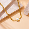 316L Stainless Steel Square Large Pearl Necklace Earrings Ring For Women Girl Party Gift Jewelry Set - Image 6