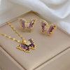 European and American Cute Micro-inlaid Butterfly Necklace Earrings Set Classic Light Transparent Stainless Steel - Image 25