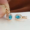 Cute Female Rose Gold Color Crystal Blue Stone Earrings Dainty Oval Zircon Wedding Jewelry For Women - Image 4