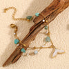 Gold Plated Stainless Steel Stone Double Layer Fishtail Anklet Chain Beach Party Jewelry - Image 5