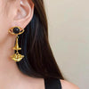 Long Drop Metal Face Dangle Post Earring For Women Water Drop Jewelry Black Clear Design Gifts - Image 4