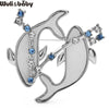Zodiac Pisces 2 Dolphins Shell Brooch Pins Blue and Clear Crystal Animal Badge JewelryGift For Suit and Dress - Image 8