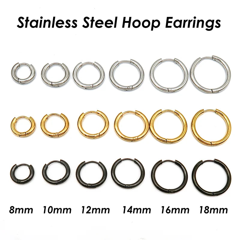20-Piece Stainless Steel Hoop Earring Set in Gold-Tone Silver-Tone or Black - Image 1