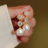 Silver Pearl Dangle Earrings for Women Gold Color Temperament Elegant Female Earrings Jewelry - Image 1